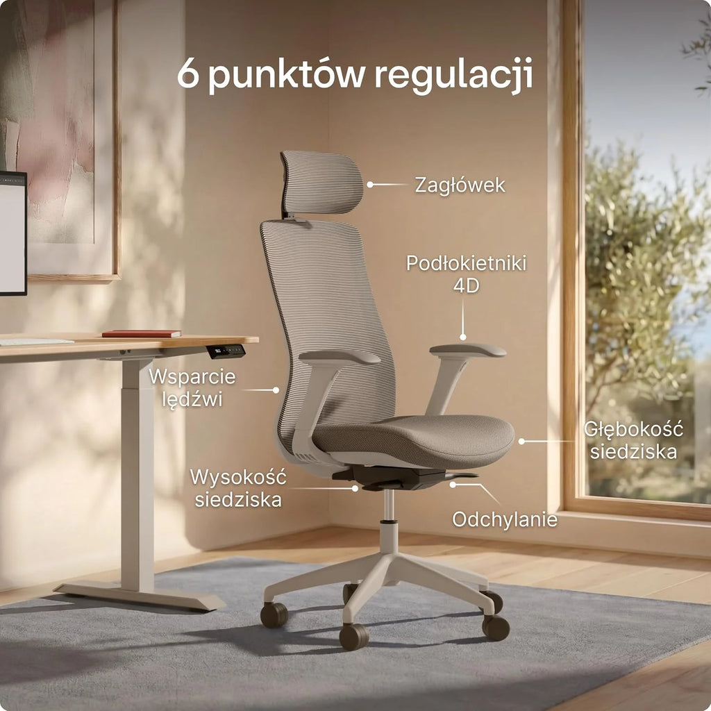 Desktronic Regulowane, ergonomiczne krzesło biurowe | krzesło do biurka z podparciem okolic lędźwiowych, regulacja wysokości – zaprojektowane z myślą o europejskim ciele – oddychająca tkanina