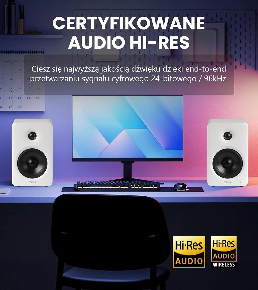 Edifier M90 Głośniki półkowe z 100W RMS i dźwiękiem Hi-Res LDAC，Biały