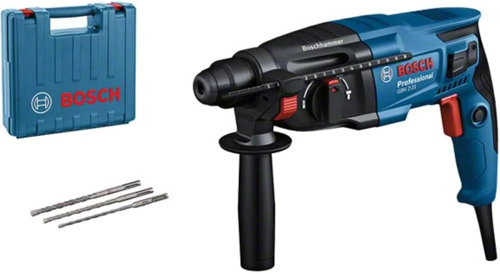 Bosch Professional Młot udarowo-obrotowy GBH 2-21 Professional (uchwyt SDS plus, 3 wiertła SDS plus, (6/8/10 mm), rękojeść dodatkowa, sukno maszynowe, ogranicznik głębokości, walizka)
