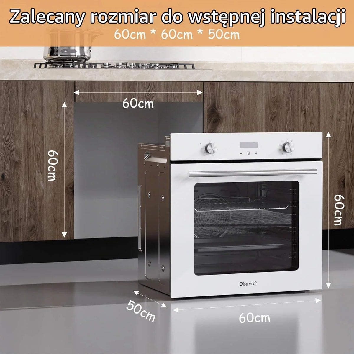 Cuisson à l'air Chaud 3D piekarnik do zabudowy, 60 cm, wolnostojący, 60 l, timer, 2,2 kW, 9 funkcji, z grillem i emaliowaną blachą do pieczenia, Cuisson à l'air Chaud 3D