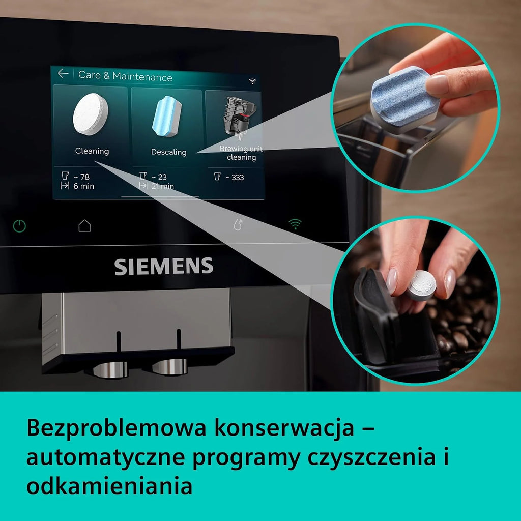 Siemens, automatyczny ekspres do kawy, EQ700 iAroma, wyświetlacz dotykowy, Cold Brew i Slow Brew, aplikacja Siemens Home Appliances, odcień morning haze, TP725E01
