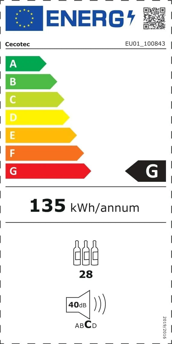 Cecotec Wbudowana lodówka na wino 28 butelek Bolero Grandsommelier Bi 28000 Touch Black kompresor. Z czarnym wykończeniem i cichą pracą