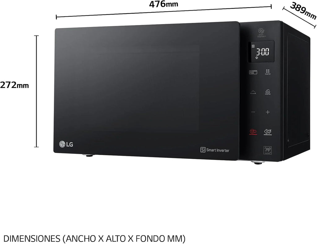 LG MH6535GDS Kuchenka mikrofalowa z grillem i inteligentnym falownikiem, 25 l, 1000 W, grill 900 W, automatyczne programy, Easy Clean, czarna