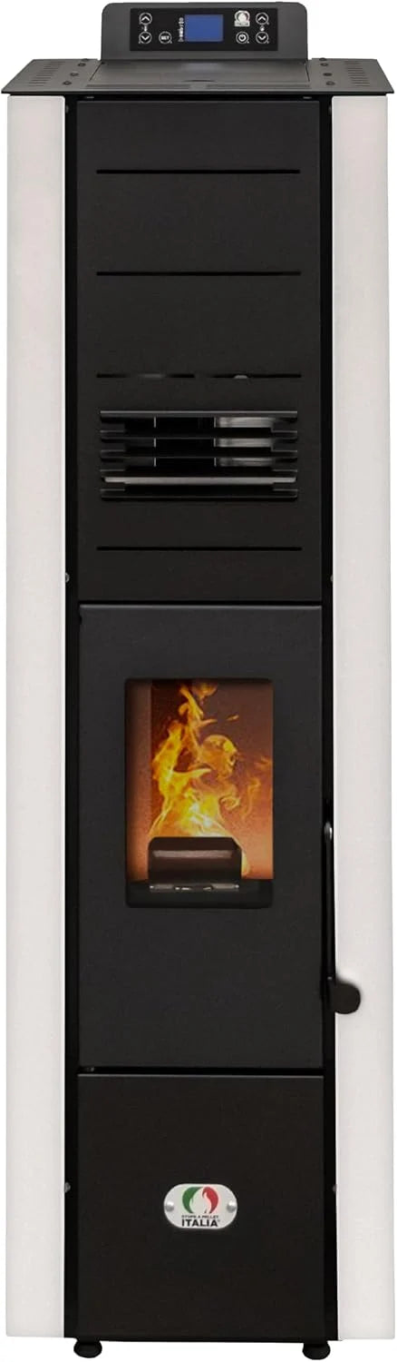 STUFE A PELLET ITALIA Colonna 10 KW | Piecyki na pellet wydajność 85% Ogrzewa 80m² Superkompaktowa konstrukcja Programowalne 5 prędkości i poziomów mocy 24 miesiące Biały