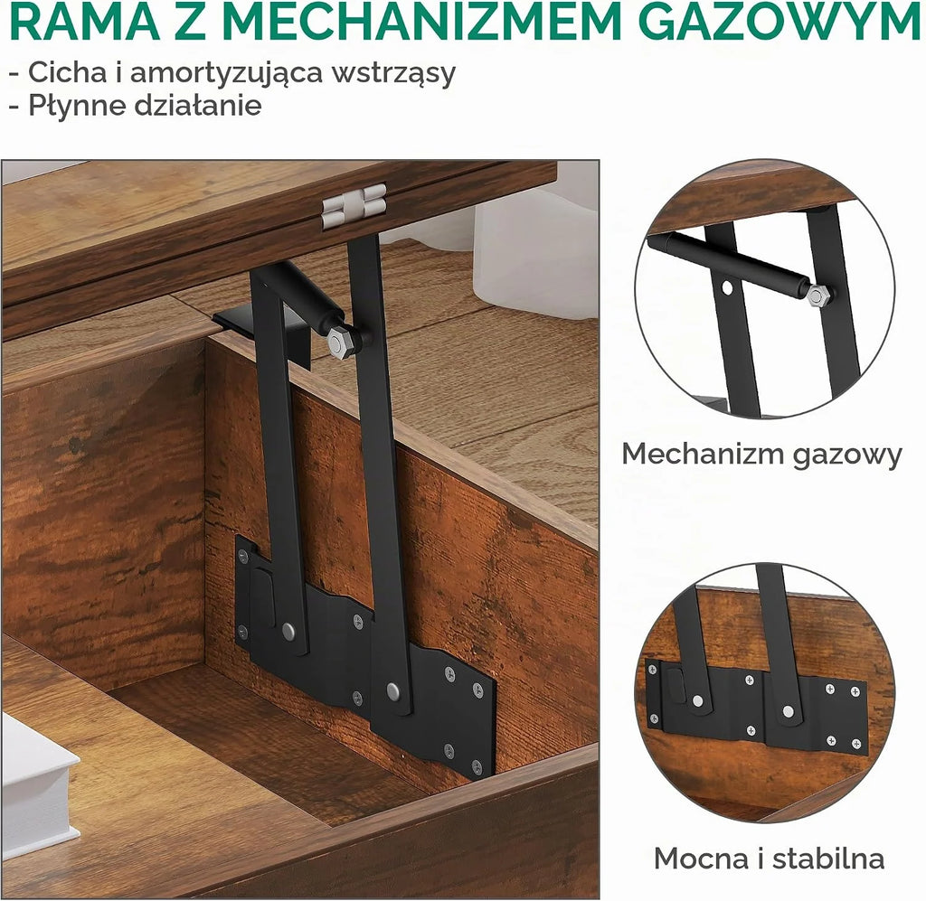 YITAHOME Stolik kawowy z szufladami, wielofunkcyjny podnoszony stolik kawowy 4 w 1, z miejscem do przechowywania i ukrytą przegródką, przekształca się w stół jadalny do salonu, rustykalny brązowy
