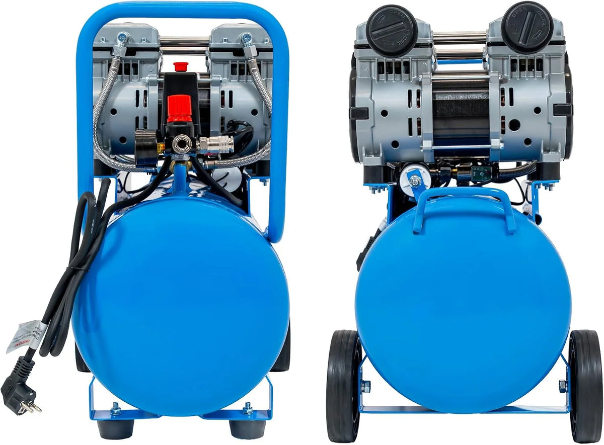 Kompresor 50L sprężarka powietrza 8 bar, 1500W / 3000W, bezolejowy lub olejowy, 250–380 l/min, 1/4", 2 wyjścia, manometr, reduktor ciśnienia, do warsztatu, garażu i opon (4T-50L)