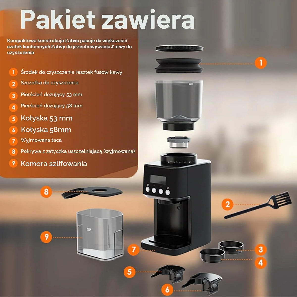 Homtone Stożkowy młynek do kawy elektryczny do portafiltra i pojemnika, 51 ustawień mielenia, regulowany młynek do kawy, do nalewania, espresso, prasy francuskiej, antystatyczny, 12 filiżanek, czarny