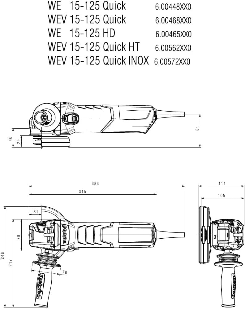 Metabo Szlifierka kątowa WEV 15-125 Quick – 600468000 – z regulacją prędkości obrotowej i nakrętką szybkomocującą – znamionowa moc poboru: 1550 W – długość kabla 4 m