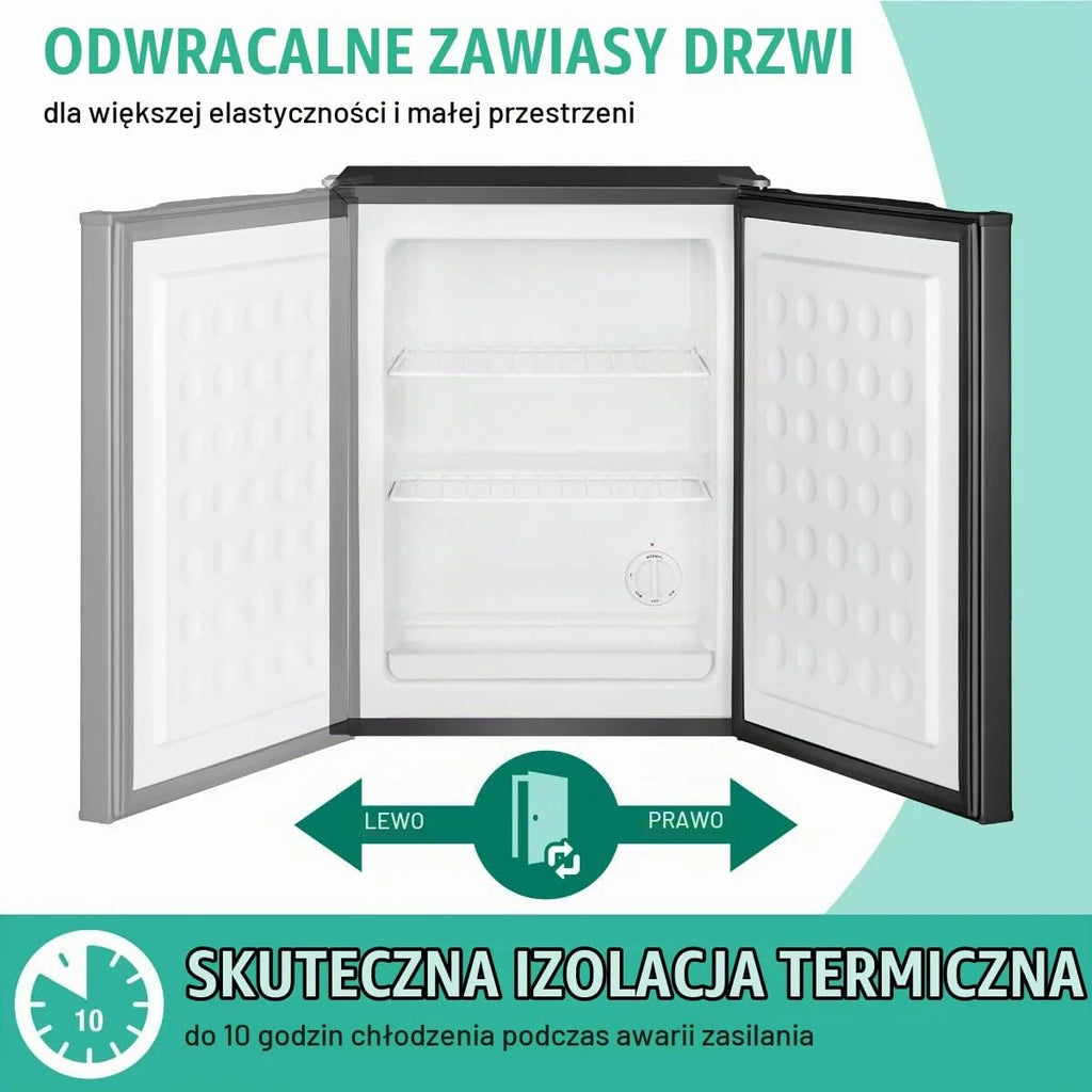 Mała zamrażarka Bomann o pojemności użytkowej 42 l, mini zamrażarka z 2 wyjmowanymi półkami drucianymi, zamrażarka z odwracalnym zawiasem drzwi i bezstopniową regulacją temperatury