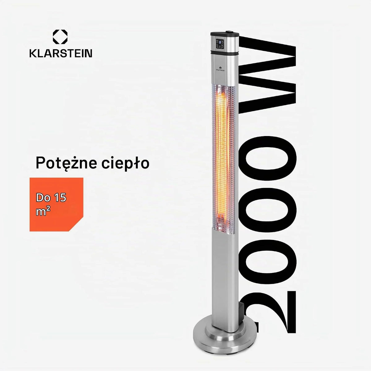 Klarstein Ogrzewanie na podczerwień, Promiennik do wnętrz, Ogrzewanie na podczerwień wolnostojące, Bezpieczny grzejnik z oscylacją, Energooszczędne ogrzewanie z IP44, Promiennik tarasowy, 2000 W