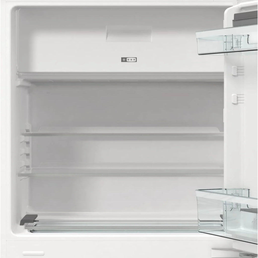Gorenje RBIU609EA1 lodówka stołowa do zabudowy z zamrażarką/88 nisz/zawias drzwiowy/klasa efektywności energetycznej: E/121 litrów/technika drzwi stałych/SuperCool/wskaźnik temperatury/zawias drzwiowy