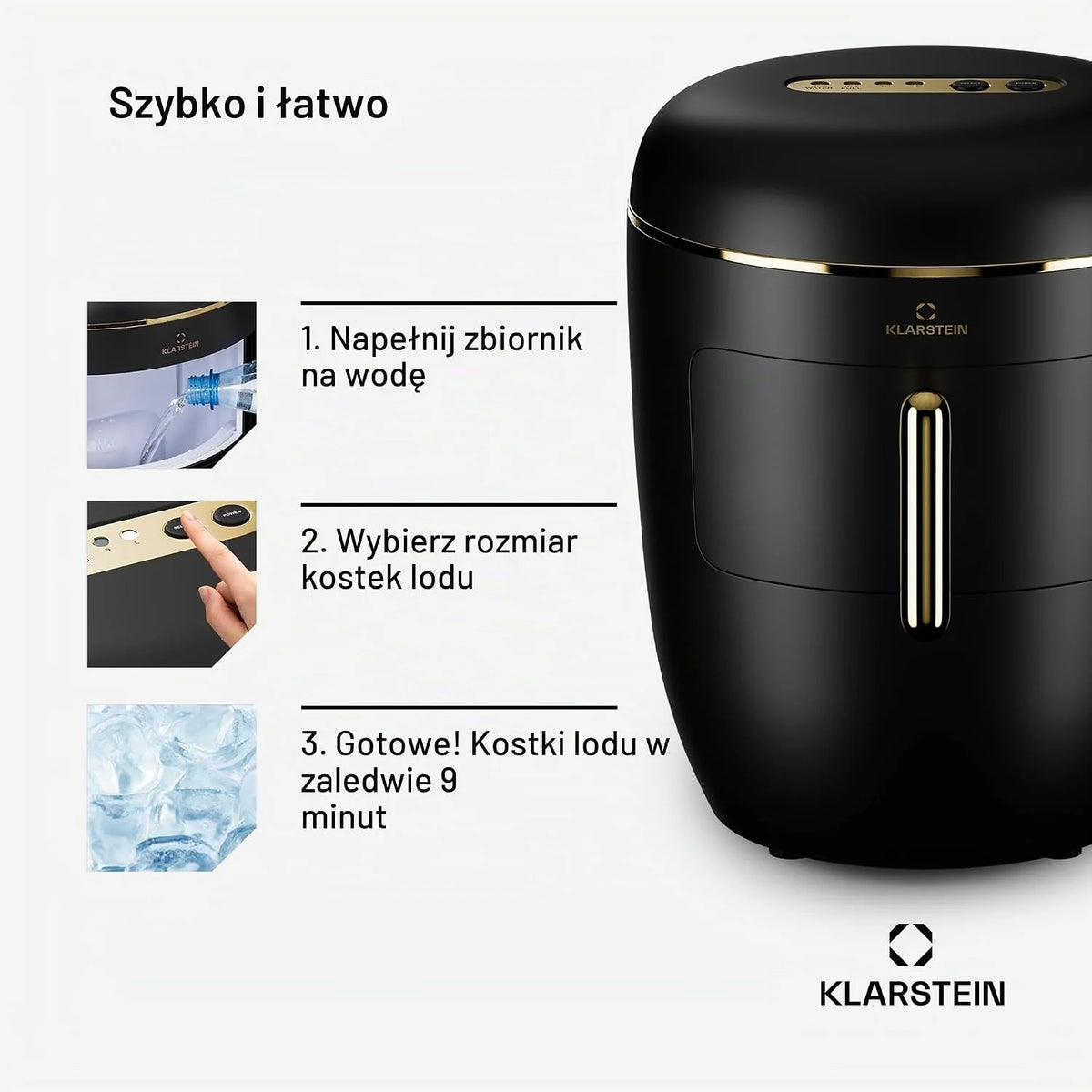 Klarstein Maszyna do lodów, domowa maszyna do kostek lodu, maszyna do lodu 2,3 l, szybka obsługa, Ice Maker 15 kg, małe i duże kostki lodu, samoczyszczące maszyny do kostek lodu