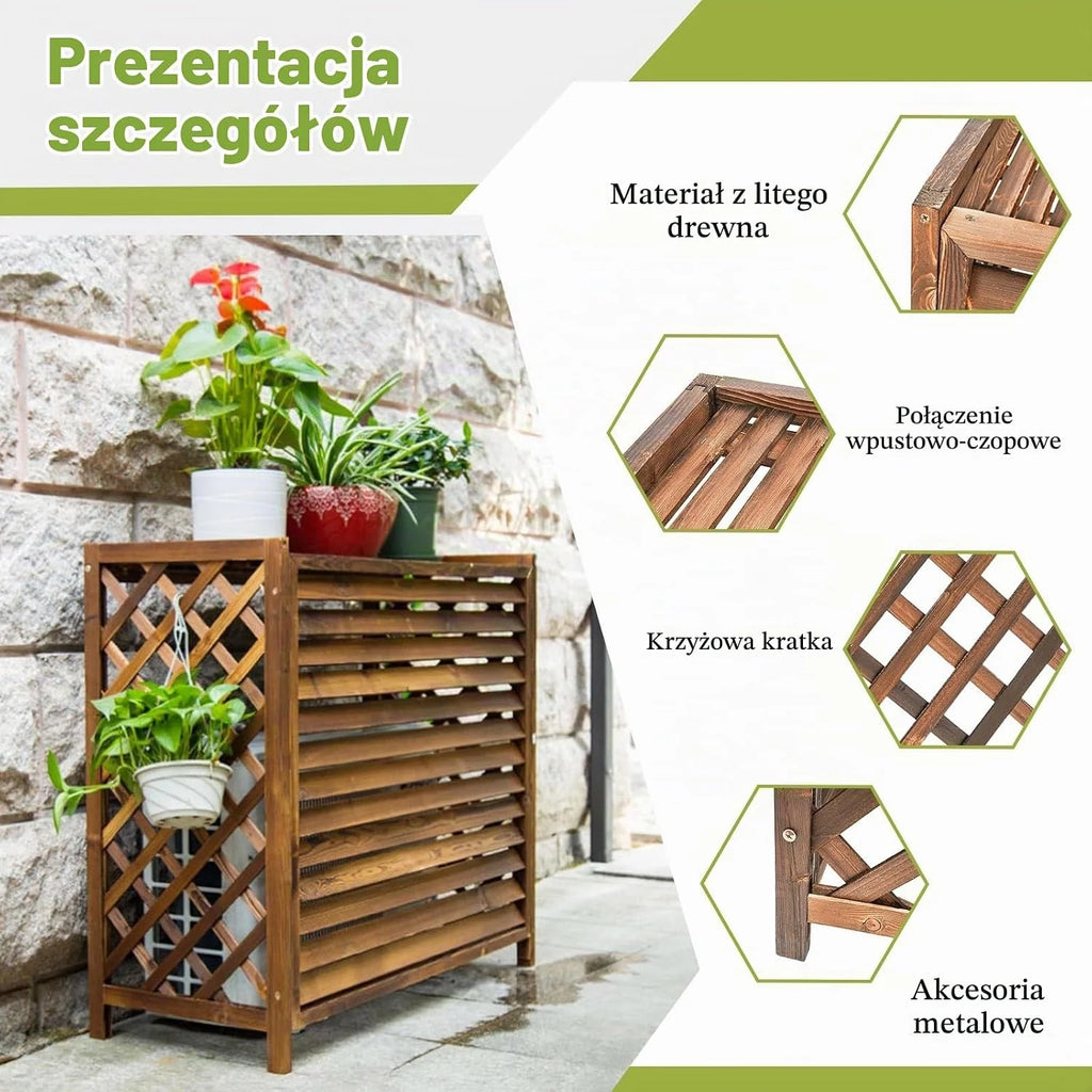 Pompa Ciepła Obudowa Drewniana Klimatyzacja Osłona Urządzenie Zewnętrzne Drewno Antykorozyjna Osłona Drewniana Klimatyzacja Osłona Urządzenie Zewnętrzne Półka Na Rośliny Outdoor Do Dekor(110x50x85cm)