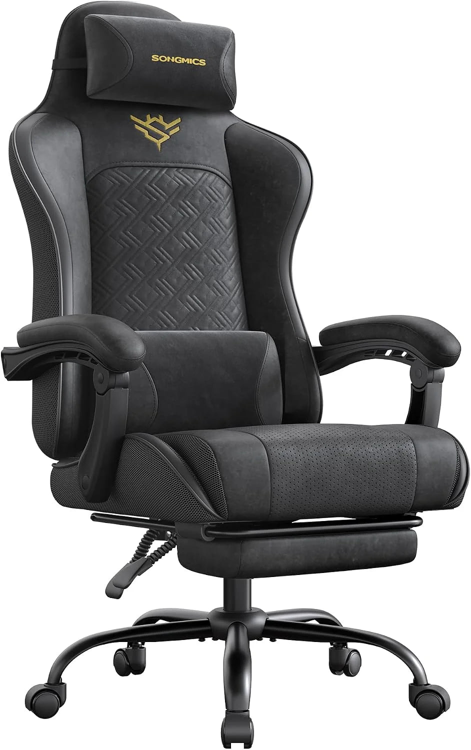 SONGMICS Fotel gamingowy, krzesło biurowe, ergonomiczny, podnóżek