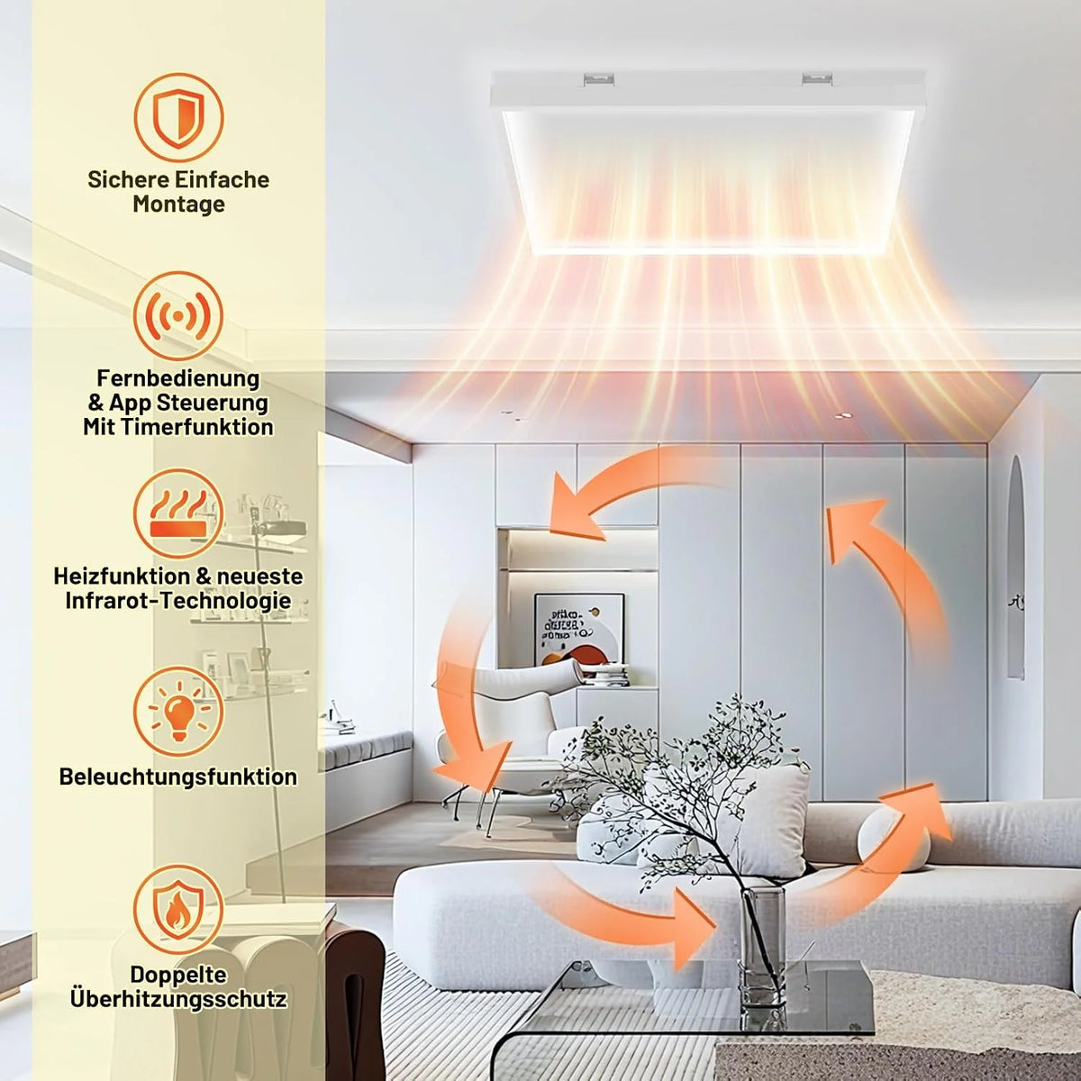 Daromigo Ogrzewanie na podczerwień, montaż sufitowy z termostatem, 360 W, ogrzewanie sufitowe na podczerwień, ochrona przed przegrzaniem, energooszczędna, płyta grzewcza, panel grzejny, z pilotem