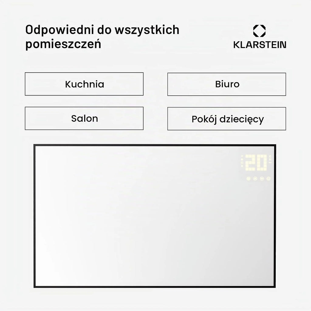 Klarstein Ogrzewanie na podczerwień z termostatem, 600W grzejnik elektryczny, IR ze sterowaniem aplikacją i wykrywaniem otwartego okna, Grzejnik do pomieszczeń wilgotnych bez CO2