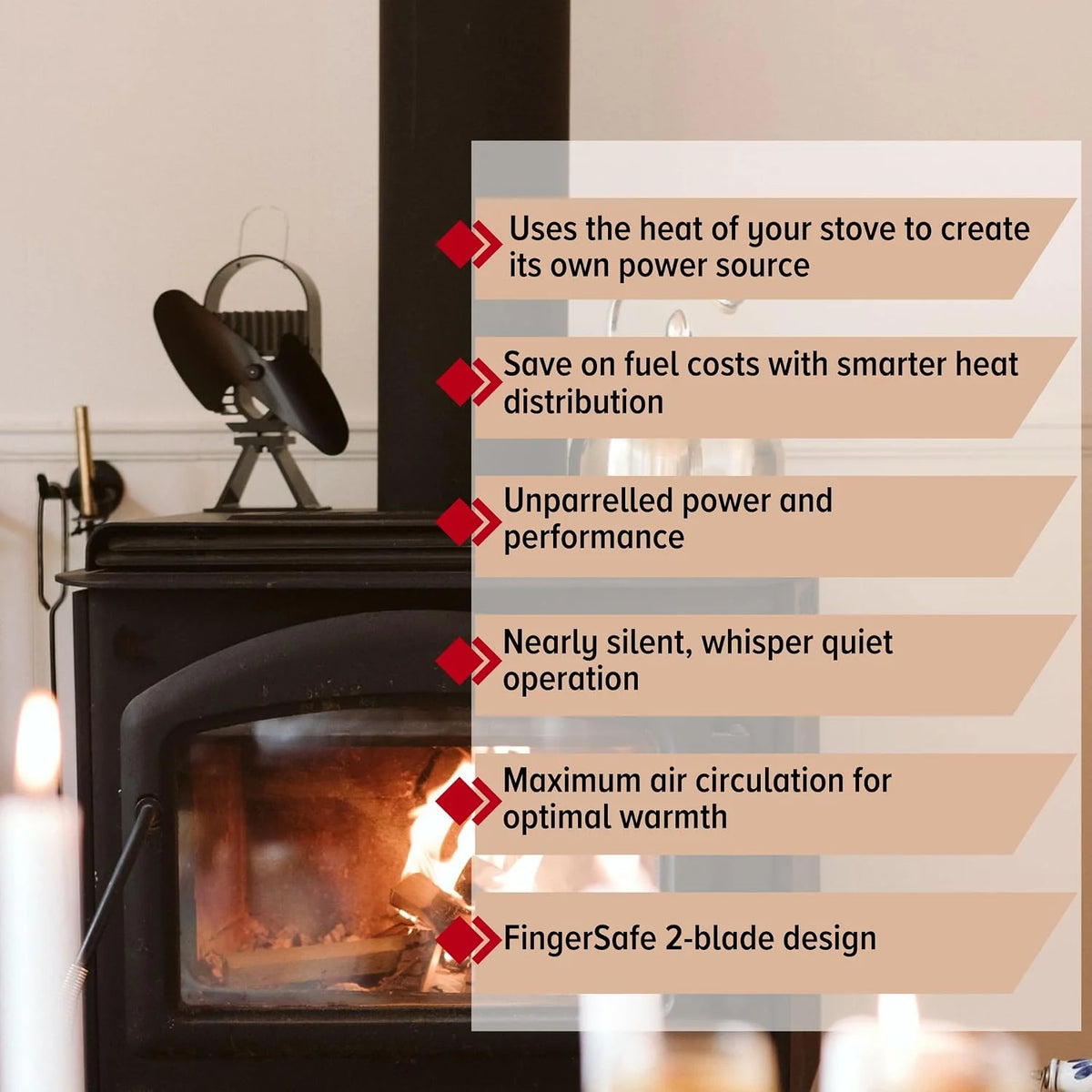 Ecofan Wentylator grzewczy AirDeco II – wydajny, nowoczesny design, technologia niskiej temperatury początkowej, idealny do pieców na drewno, gaz, pellet i steatyt - efektywnie cyrkuluje ciepłe