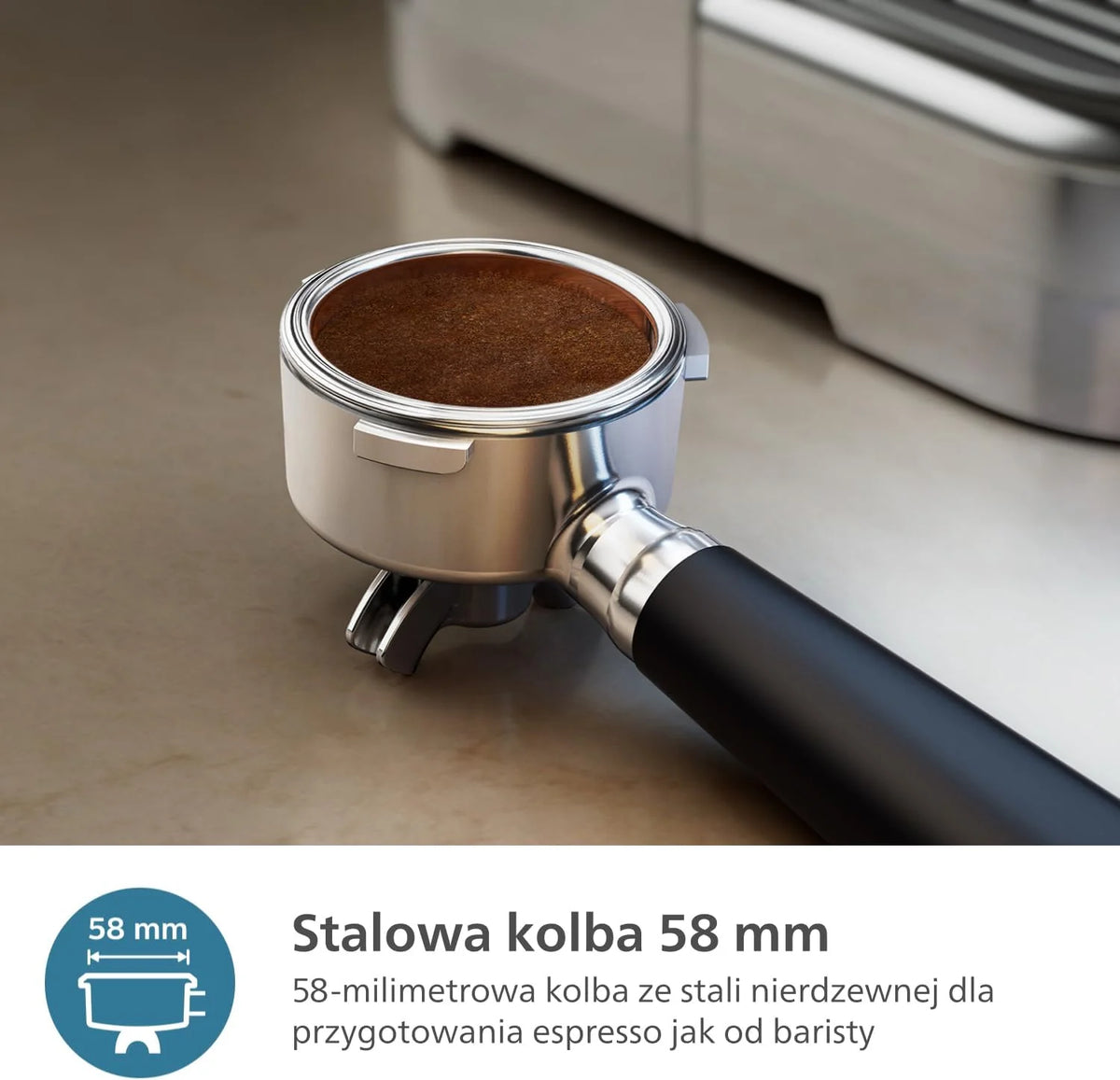 Półautomatyczny ekspres do kawy Philips Barista Brew - pojedyncze i podwójne espresso + przycisk Americano, pojemnik na kawę 250 g, skalibrowany tamper, metaliczny srebrny (PSA3218/01)