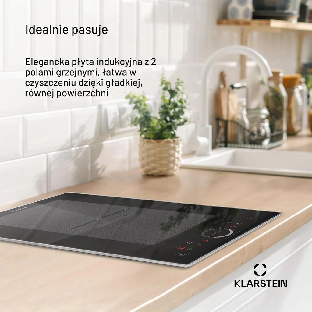 Klarstein Wpuszczana elektryczna płyta indukcyjna, podwójna płyta grzewcza, płyta indukcyjna z 2 palnikami, 3500 W x2 indukcyjne stoły kuchenne, sterowanie dotykowe, cyfrowy wyświetlacz i timer