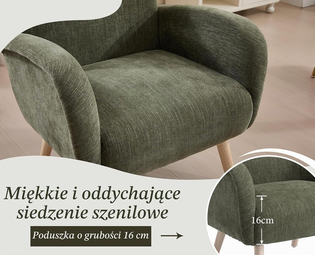 chairus Chenille fotel wypoczynkowy, fotel z uszami do salonu, tapicerowany, pojedyncza sofa do sypialni, fotel akcentujący, fotel relaksacyjny z drewnianymi nogami (zielony)