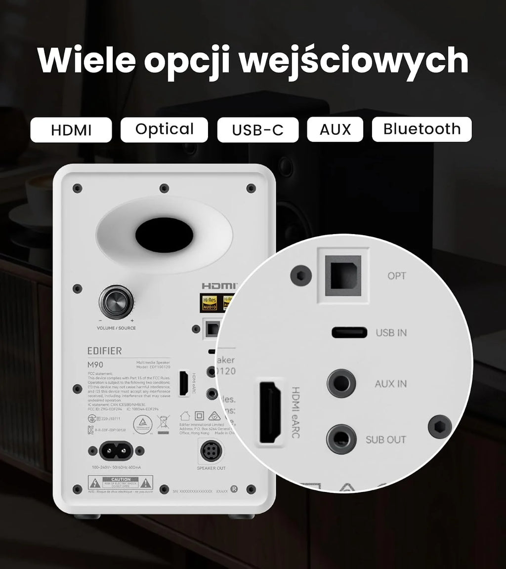 Edifier M90 Głośniki półkowe z 100W RMS i dźwiękiem Hi-Res LDAC，Biały