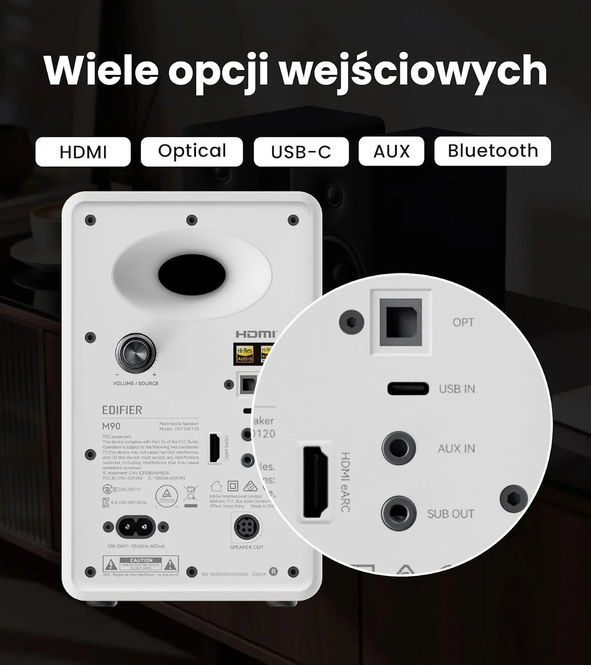 Edifier M90 Głośniki półkowe z 100W RMS i dźwiękiem Hi-Res LDAC，Biały