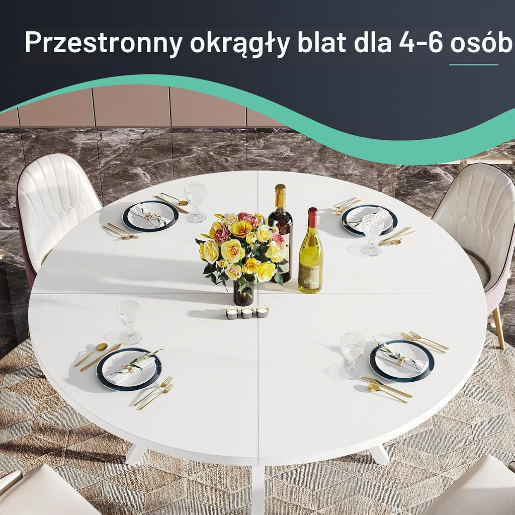 Tribesigns Okrągły stół do jadalni, 120 cm, duże stoły kuchenne dla 6-8 osób, nowoczesny styl z metalowymi nogami, do jadalni, kuchni, kawiarni (tylko stół)