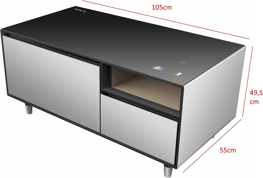 Emerio MusicFridge – połączenie chłodziarki do napojów (68 l) z zamrażarką (14 l), soundbar i stołem lounge, Bluetooth, 2 x USB, 1 x USB-C, dźwięczny dźwięk, przyciski czujników, powierzchnia z