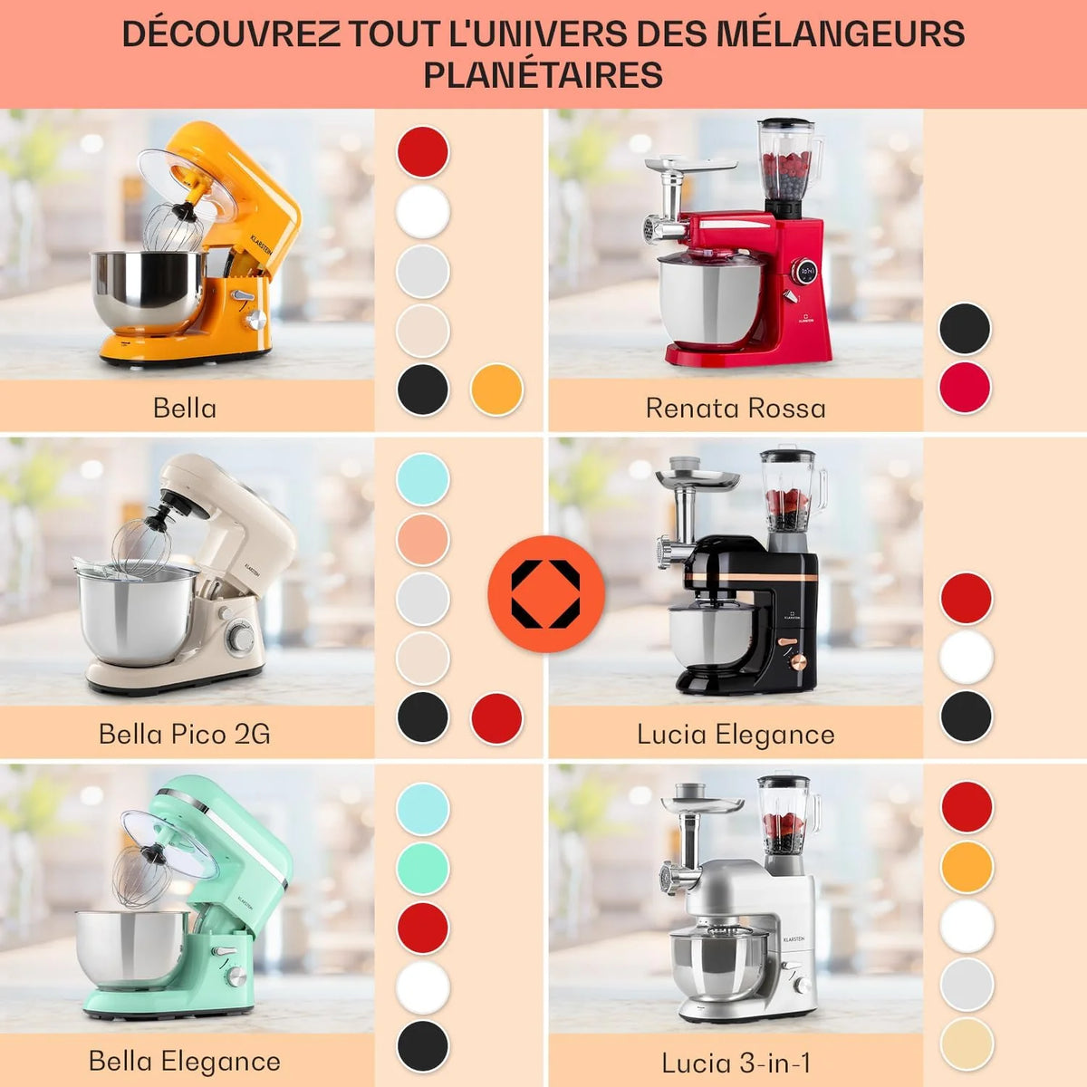 Klarstein Robot kuchenny, Maszyna do wyrabiania ciasta z misą 5L, 2000W profesjonalny robot z hakiem i trzepaczką, Uniwersalny z 6 biegami, Maszyna do mieszania, ugniatania i ubijania