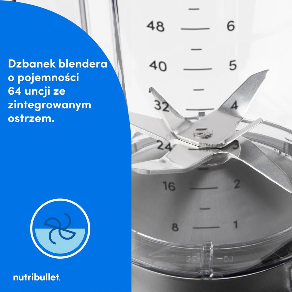 Nutribullet SmartSense Blender Combo NBF550DG z 5 zmiennymi prędkościami, funkcją pulsu, kubek 946 ml i 710 ml z uchwytem, inteligentny cykl automatyczny, pokrywa To-Go, 1500 W, czarny