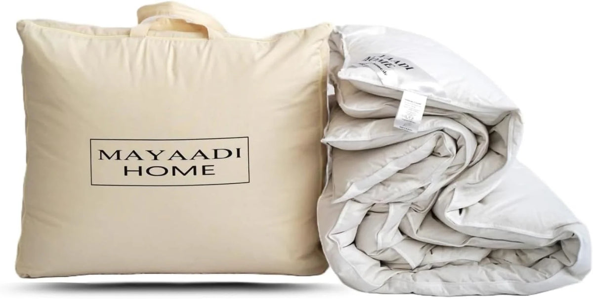 Mayaadi Zimowa kołdra puchowa, bardzo ciepła 135 x 200 cm, 1600 g, 70% puch, 30% pierze, 100% naturalna bawełna, wyprodukowana w Europie, pikowana kołdra dla alergików – MA24