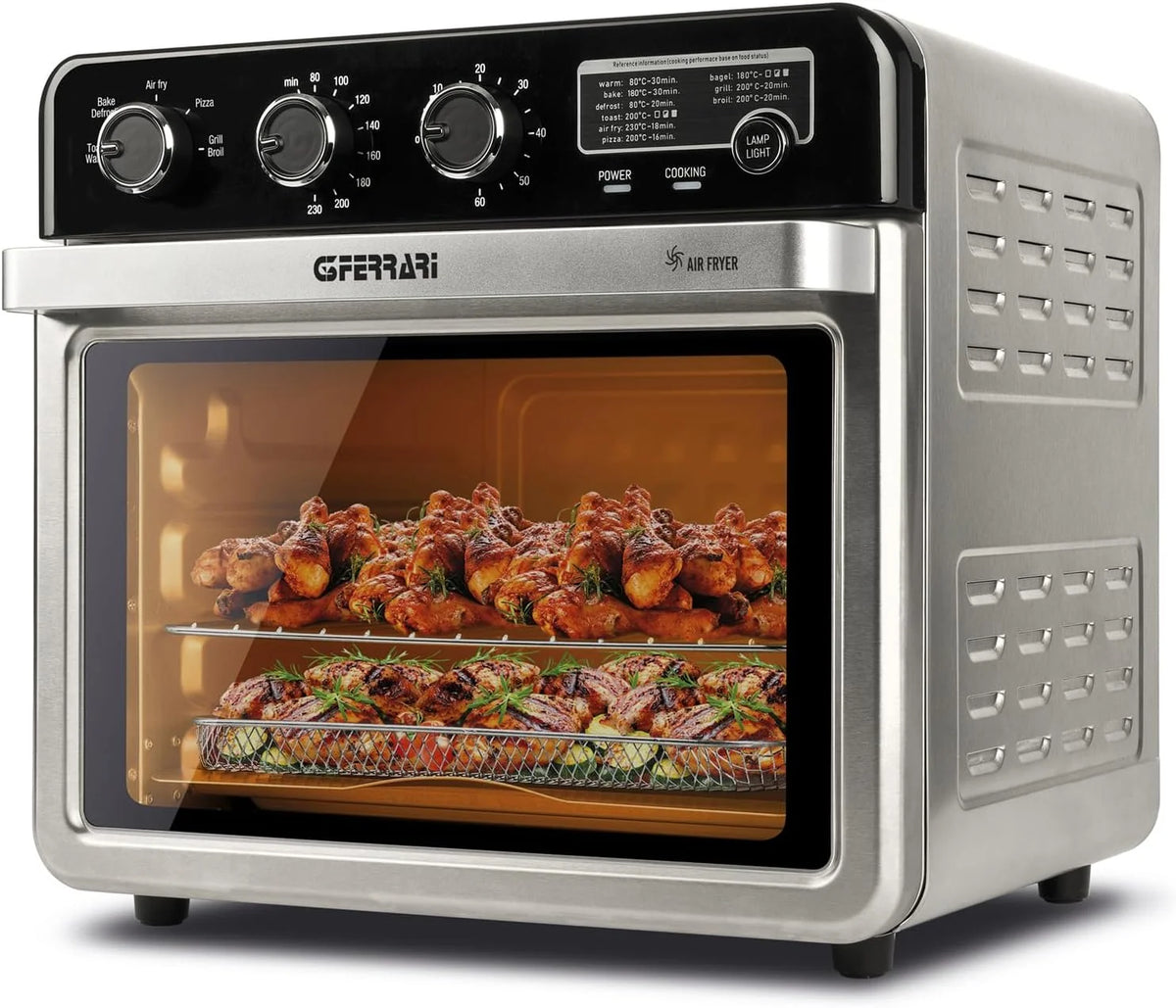 G3 Ferrari G10221 Wielofunkcyjny piekarnik powietrzny 32 l, 2000 W, 5 programów gotowania, 6 rezystorów, regulacja temperatury do 230°C, wyświetlacz z zegarem