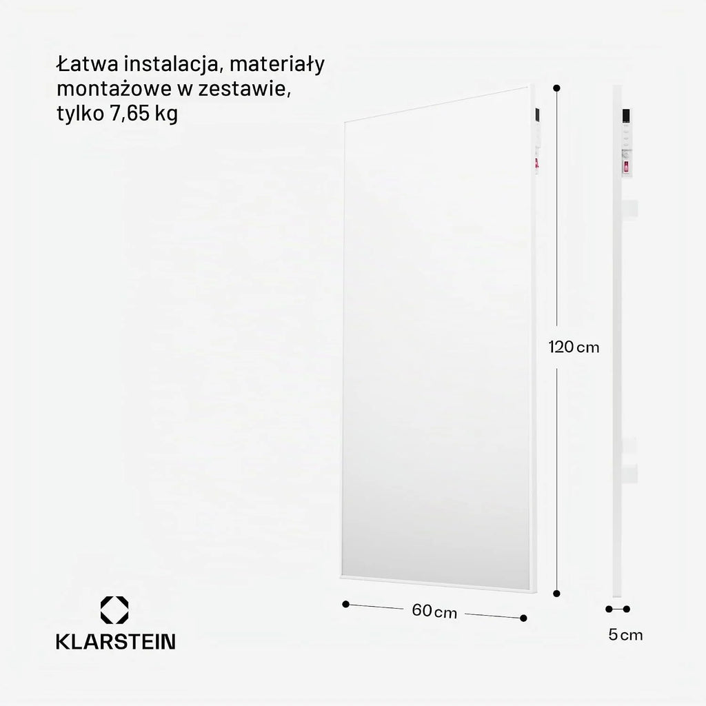 Klarstein Grzejnik na podczerwień z termostatem, 770W grzejnik elektryczny, grzejnik na podczerwień Smart Home do montażu na ścianie, IR z sterowaniem przez aplikację i wykrywaniem otwartych okien