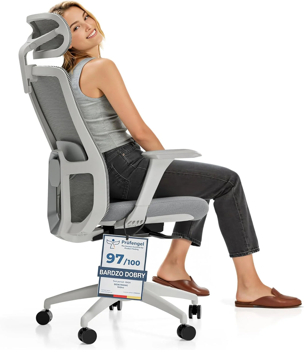 Desktronic Regulowane, ergonomiczne krzesło biurowe | krzesło do biurka z podparciem okolic lędźwiowych, regulacja wysokości – zaprojektowane z myślą o europejskim ciele – oddychająca tkanina