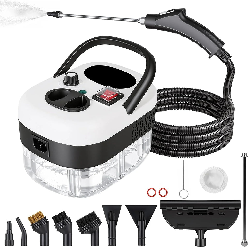Myjka parowa, 2500 W, wielofunkcyjna, ręczna myjka parowa z 6 prędkościami regulacji, 8 rodzajów dysz, 1250 ml