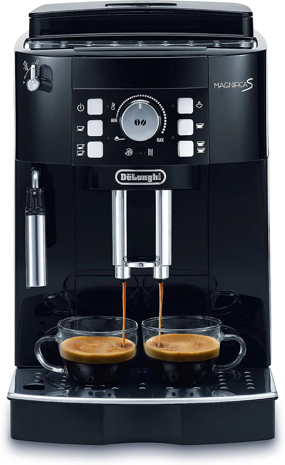 De'Longhi Magnifica S ECAM 21.116.B automatyczny ekspres do kawy (przyciski bezpośredniego wyboru i pokrętła, dysza do spieniania mleka, mechanizm mielący stożkowy 13 stopni, wyjmowany zestaw do