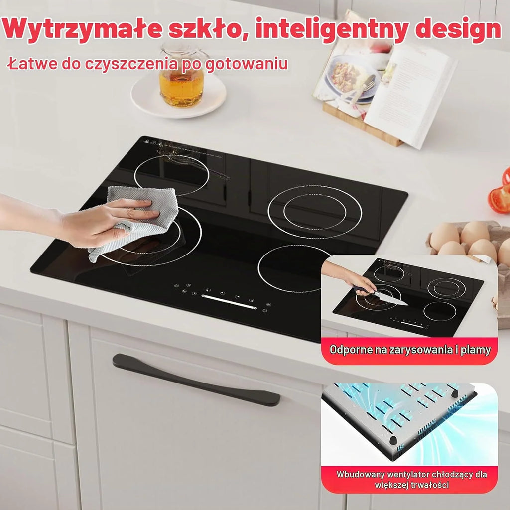ALEMANIA Płyta ceramiczna 60 cm z 4 polami grzewczymi i podwójną strefą, dotykowym sterowaniem z regulacją mocy, elektryczna płyta grzewcza na podczerwień do zabudowy 6700 W 230 V