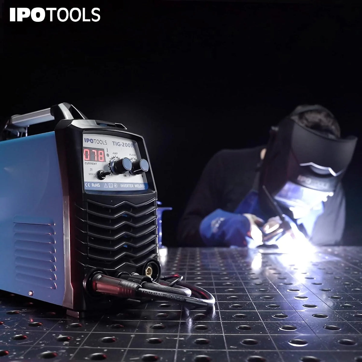 IPOTOOLS TIG-200R spawarka TIG WIG DC – spawarka TIG WIG 200 A, w pełni cyfrowa spawarka inwertorowa z cyfrowym wyświetlaczem LCD, zapłon HF, MMA E-Hand IGBT
