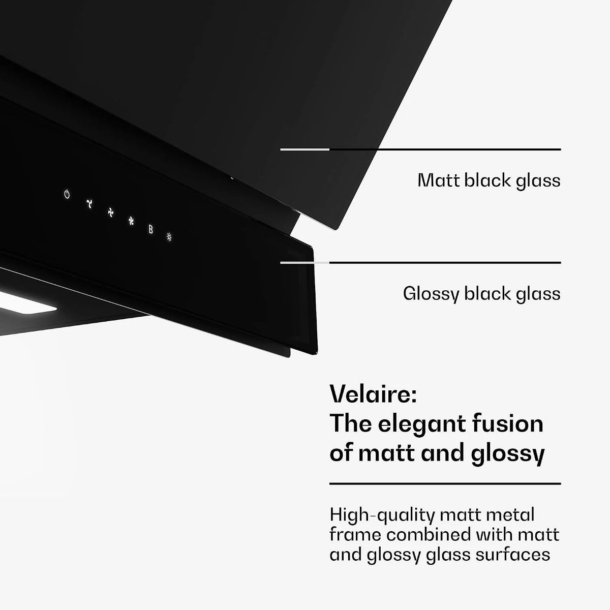 Klarstein Velaire okap kuchenny 60 cm, zwiększenie efektywności energetycznej 820 m³/h, klasa energetyczna A++, obsługa dotykowa, LED, cichy, filtr aluminiowy i z węglem aktywnym, czarny