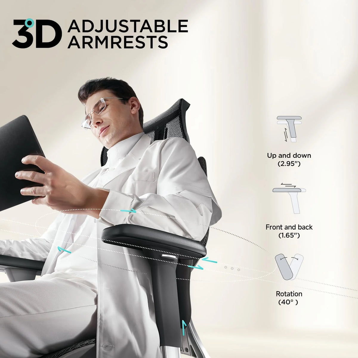 Hbada E3 Air Ergonomiczny Fotel Biurowy – Dynamiczne Wsparcie Lędźwiowe 3-Strefowe, Regulowany Zagłówek 3D, Regulowane Podłokietniki 3D, Obrotowy, Bez Podnóżka, Czarny