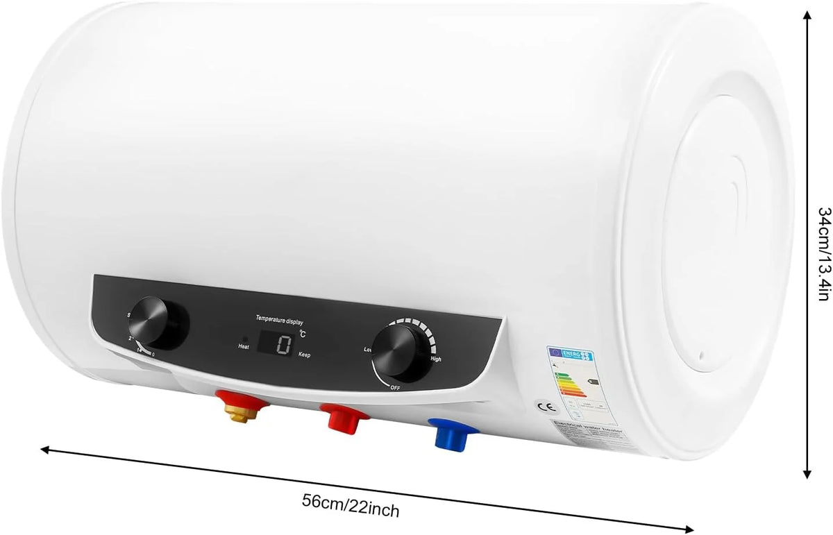 Elektryczny zbiornik ciepłej wody o pojemności 35 l, moc grzewcza 2000 W, bojler ciepłej wody, ochrona przed wyciekiem, ulepszone poziome zawieszenie ścienne 25-75°C bojler wodny [klasa