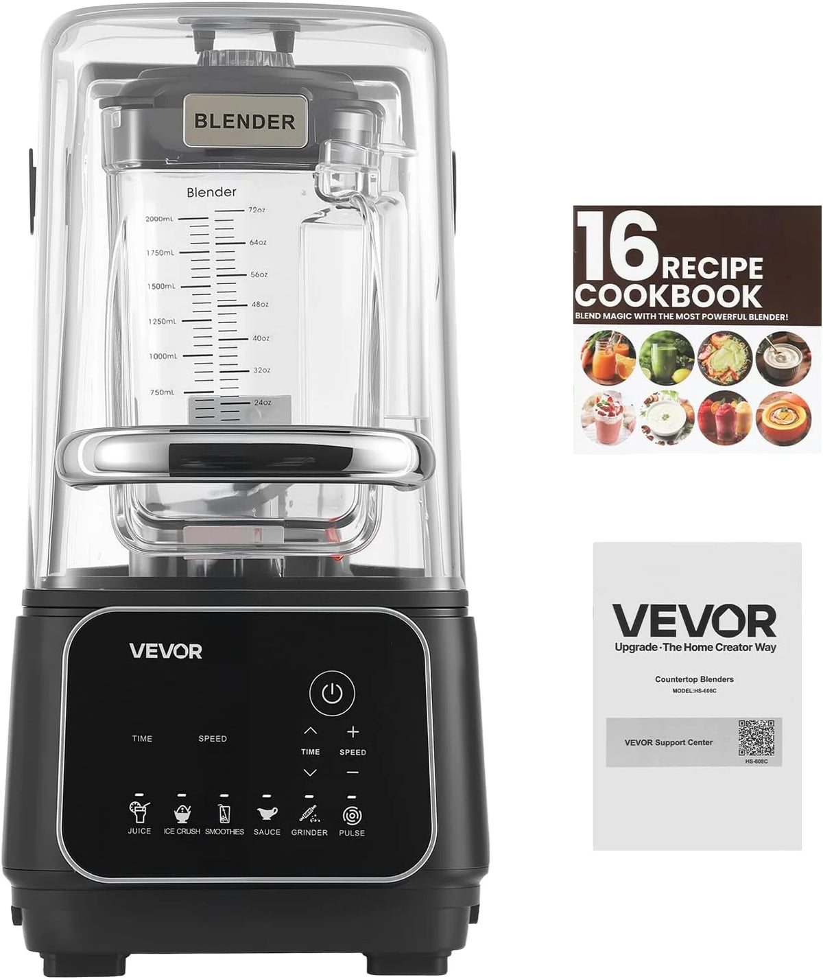 VEVOR Elektryczny blender stołowy do smoothie, 2 litry 2200 W prędkość 26000 obr./min, rozdrabniacz do soków owocowych, samooczyszczanie, 6 zaprogramowanych programów, czarny