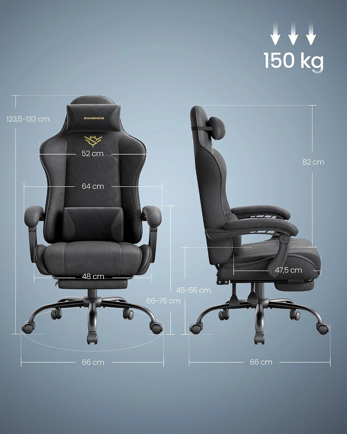 SONGMICS Fotel gamingowy, krzesło biurowe, ergonomiczny, podnóżek