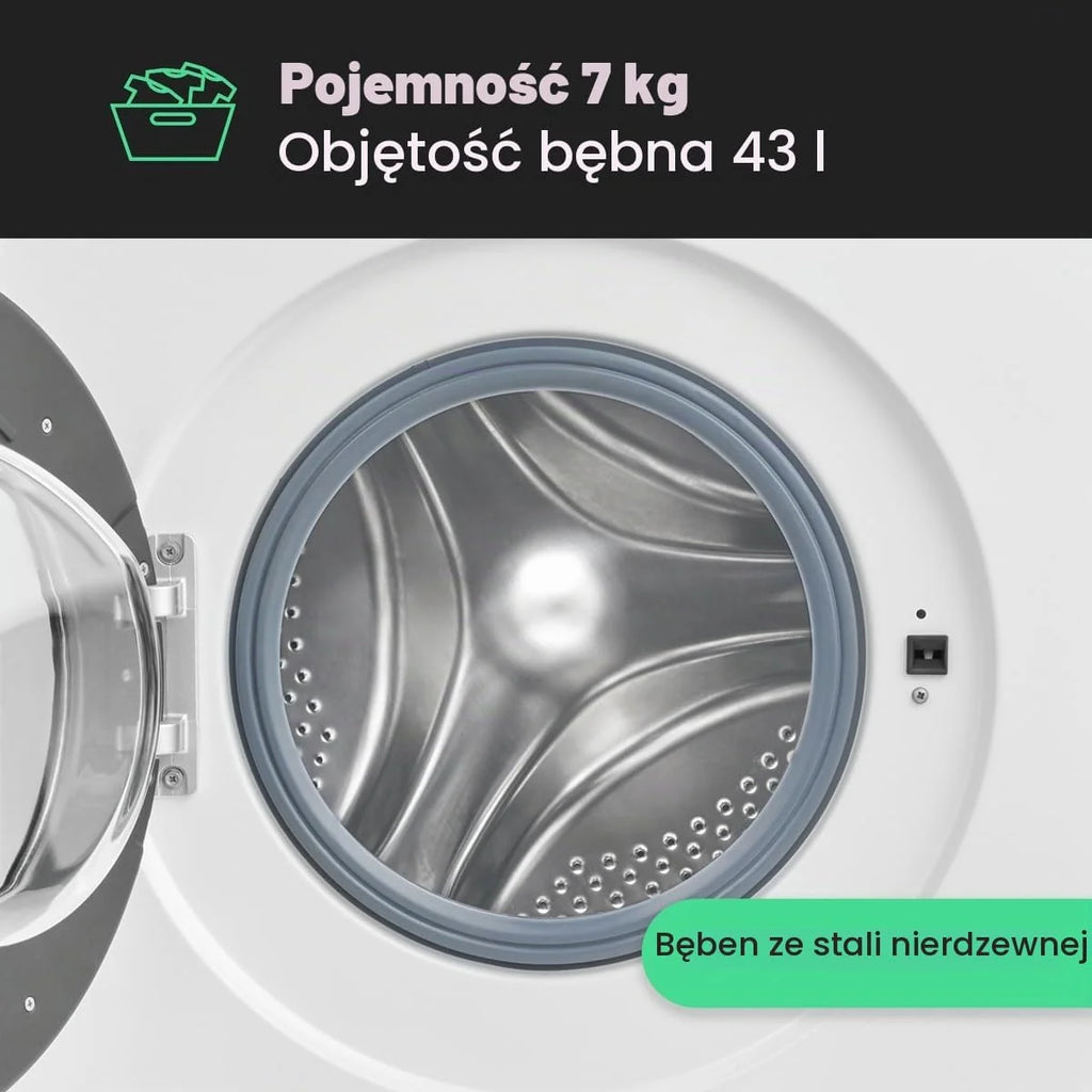 Bomann® Pralka 7 kg | maks. 1400 obr./min | 10 lat na silnik | wydajny, cichy i trwały silnik inwertorowy | 15 programów | wyświetlacz LED | Washing Machine | WA 7175 biało-czarna