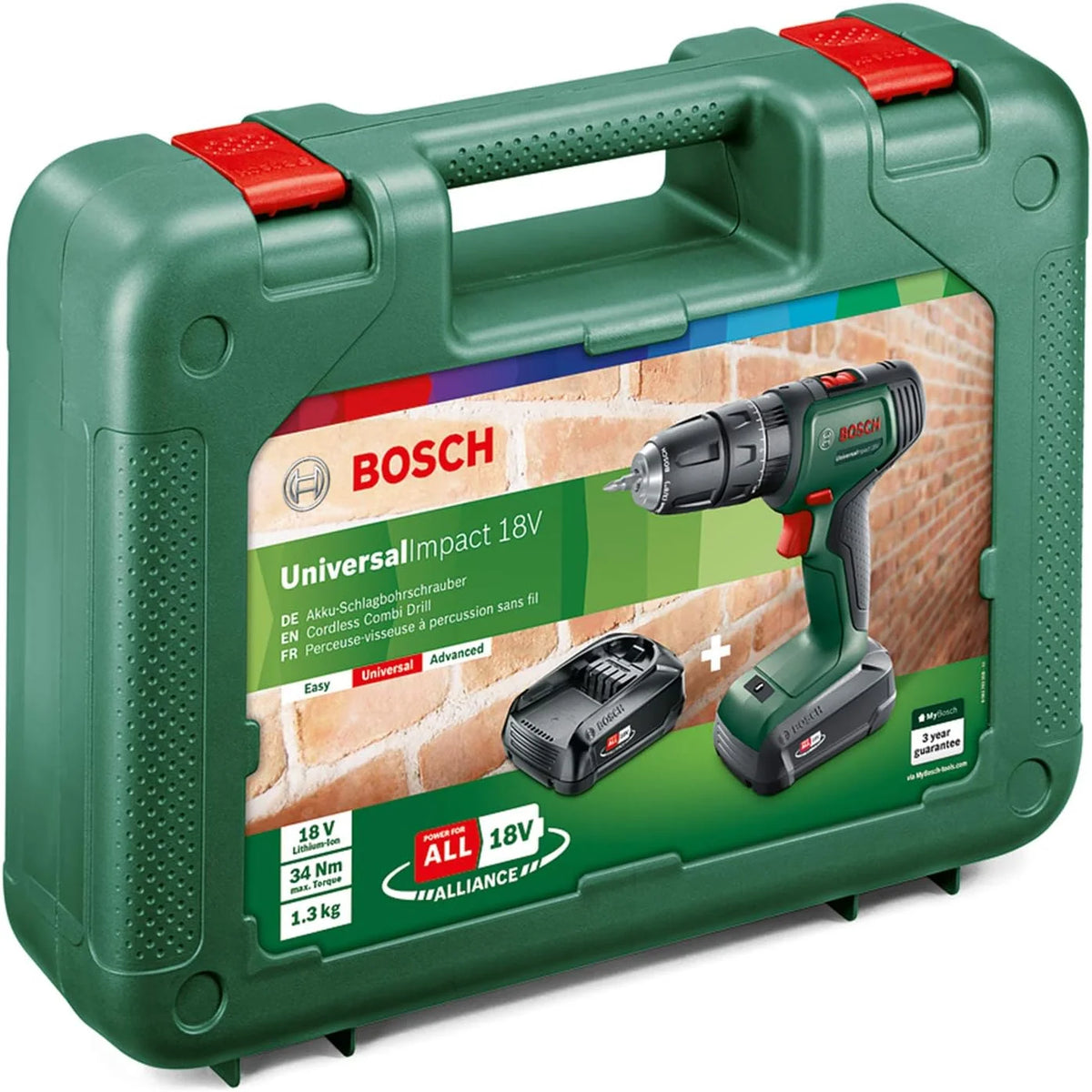 Bosch akumulatorowa wiertarko-wkrętarka udarowa UniversalImpact 18V (1 akumulator, system 18V, walizka) – Amazon Edition