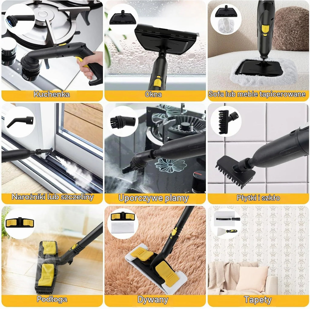 COSTWAY Myjka parowa 2000W, Para pod ciśnieniem: 5 bar, Zbiornik: 1,8L, Temperatura: do 160℃, Odkurzacz do podłóg z 29 akcesoriami i wałkami, Urządzenia parowe w zestawie z 5m kablem zasilającym