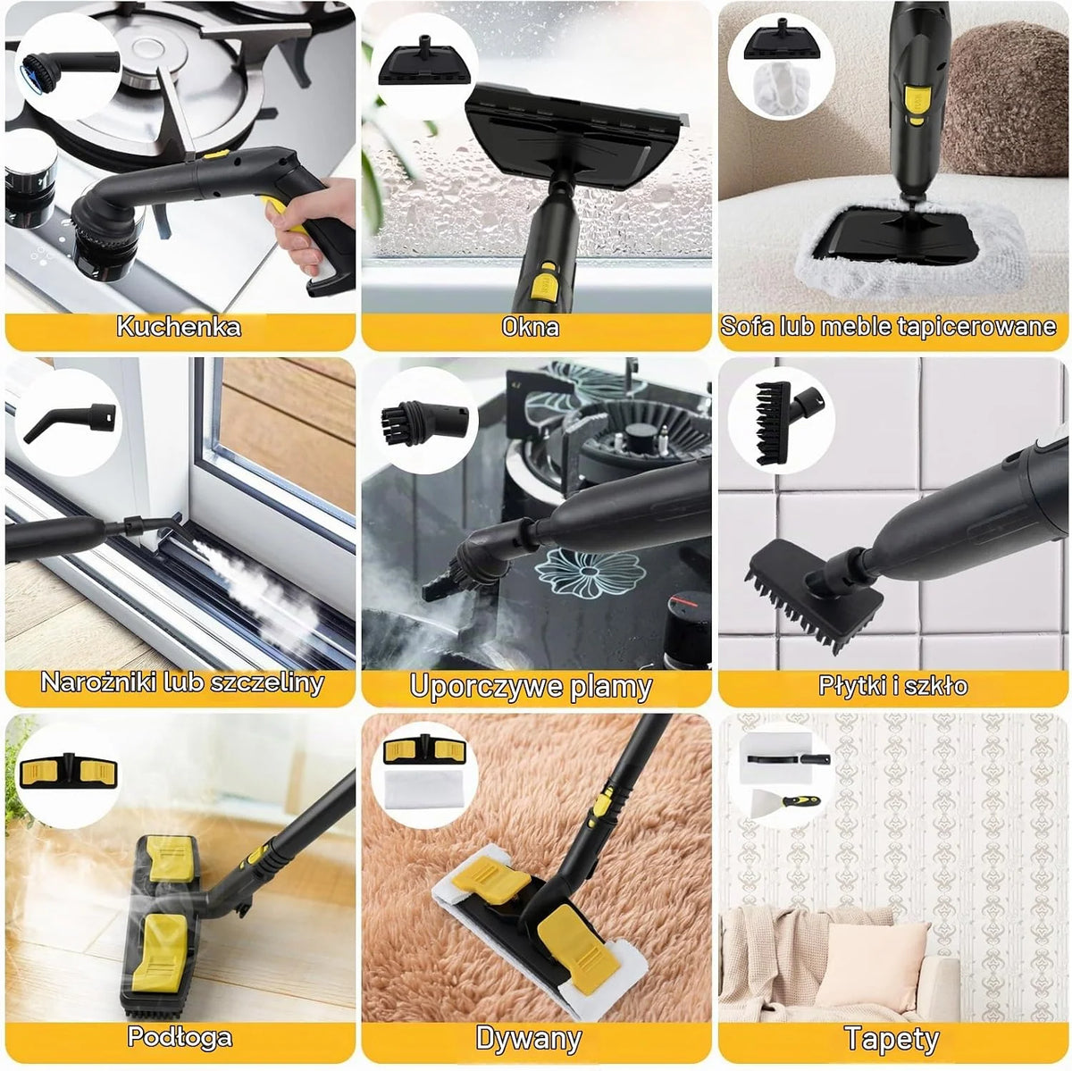 COSTWAY Myjka parowa 2000W, Para pod ciśnieniem: 5 bar, Zbiornik: 1,8L, Temperatura: do 160℃, Odkurzacz do podłóg z 29 akcesoriami i wałkami, Urządzenia parowe w zestawie z 5m kablem zasilającym