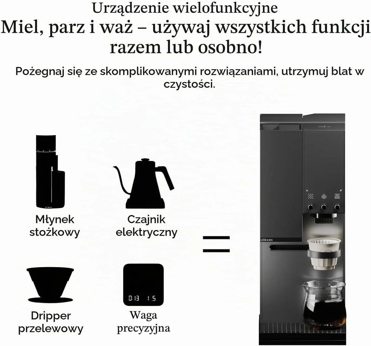 xBloom Studio – automatyczny ekspres do kawy z młynkiem i czujnikiem fali, ekspres do kawy z 3 trybami automatyki, Midnight Black, 220-240 V