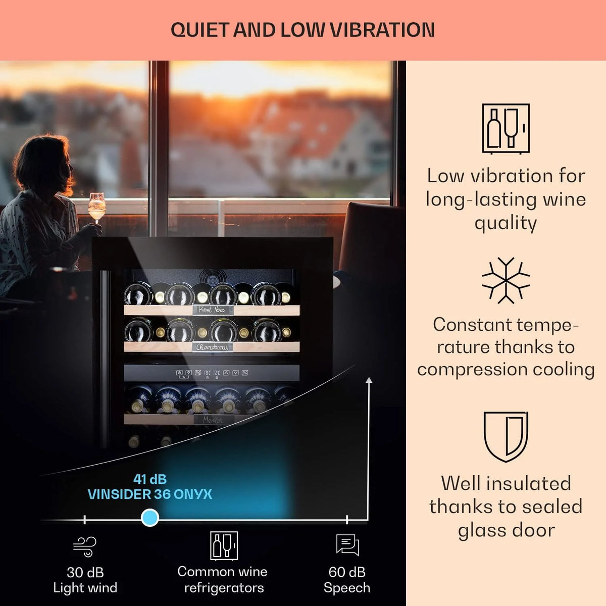 Klarstein Chłodziarka do wina do zabudowy, 2 strefy, Mała lodówka na napoje, Mała szafa na wino 85L, Chłodziarka ze szklanymi drzwiami, Lodówka na butelki Indoor/Outdoor, Wine Fridge 36 butelek