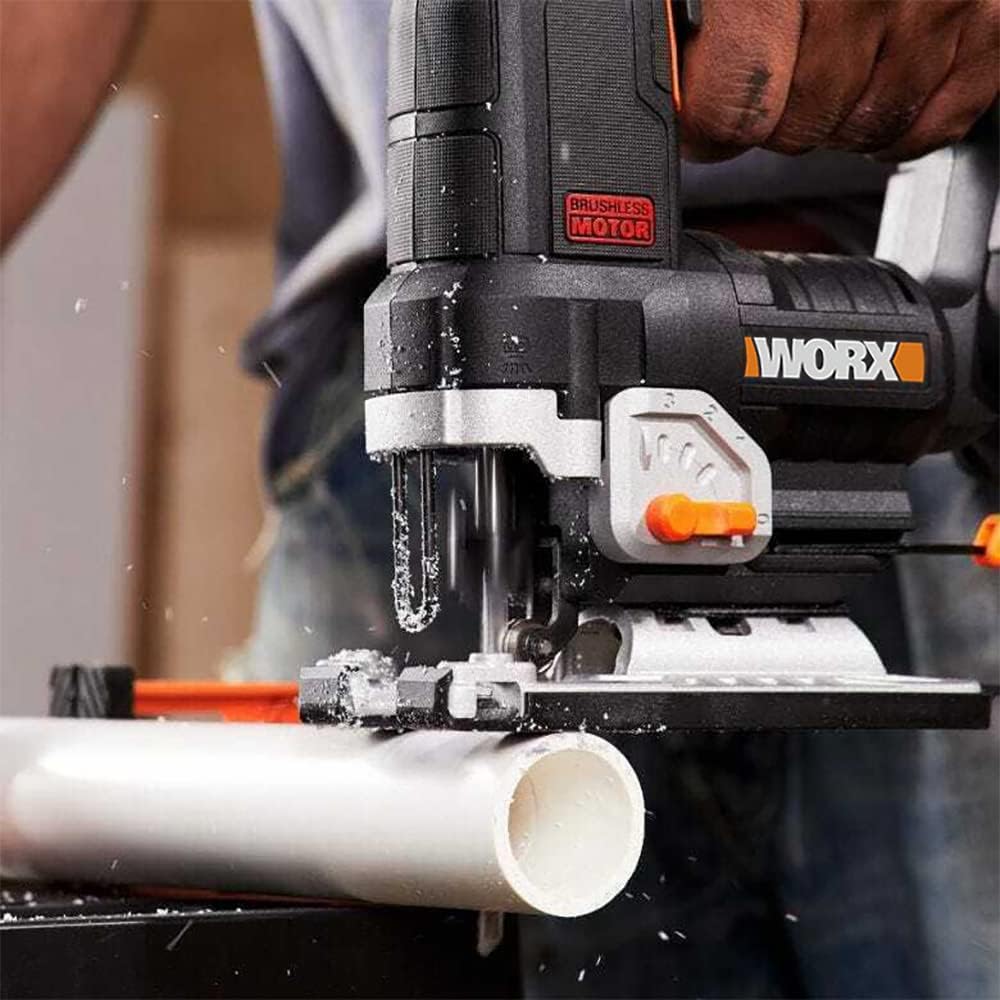 WORX Nitro WX542 akumulatorowa wyrzynarka wahadłowa 20 V, silnik bezszczotkowy, profesjonalna wyrzynarka z adapterem ssącym, idealna również do cięcia ukośnego, kompatybilna z PowerShare, z
